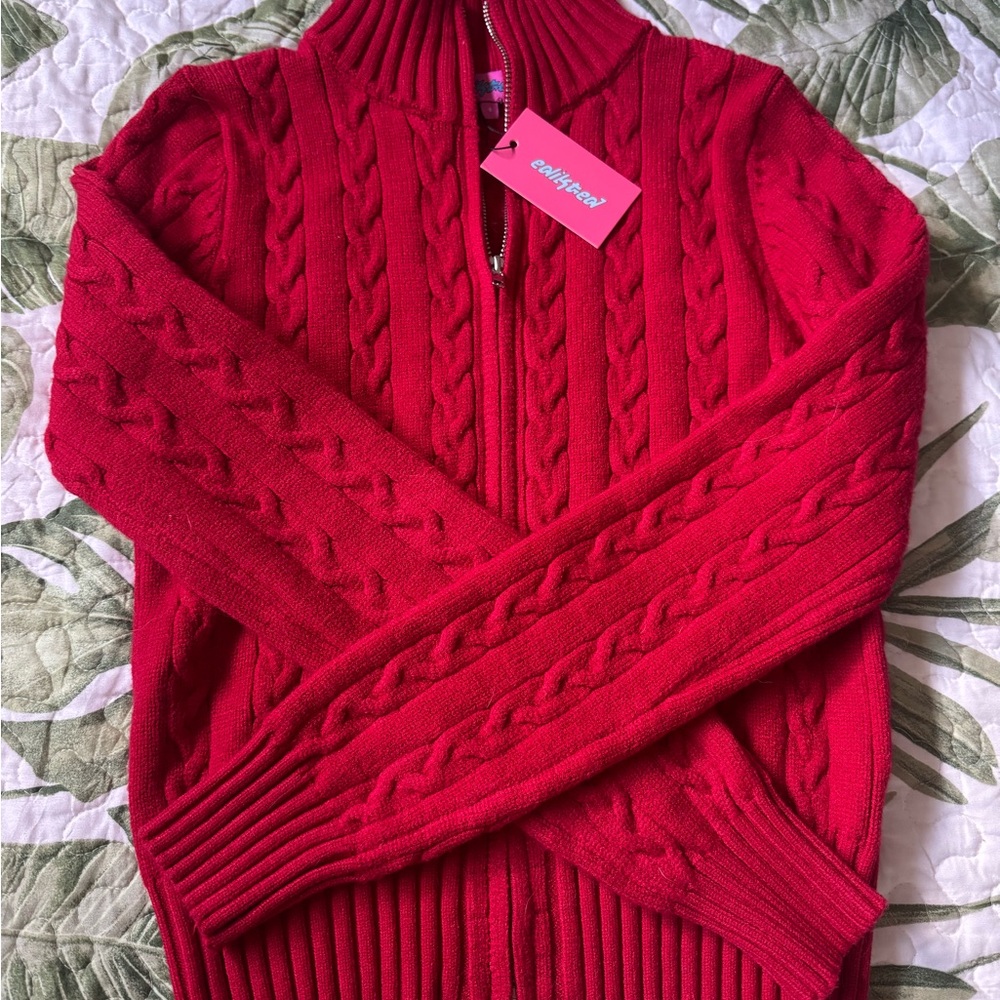 Edikted Ryn Zip Up Red Cable Knit Cardigan